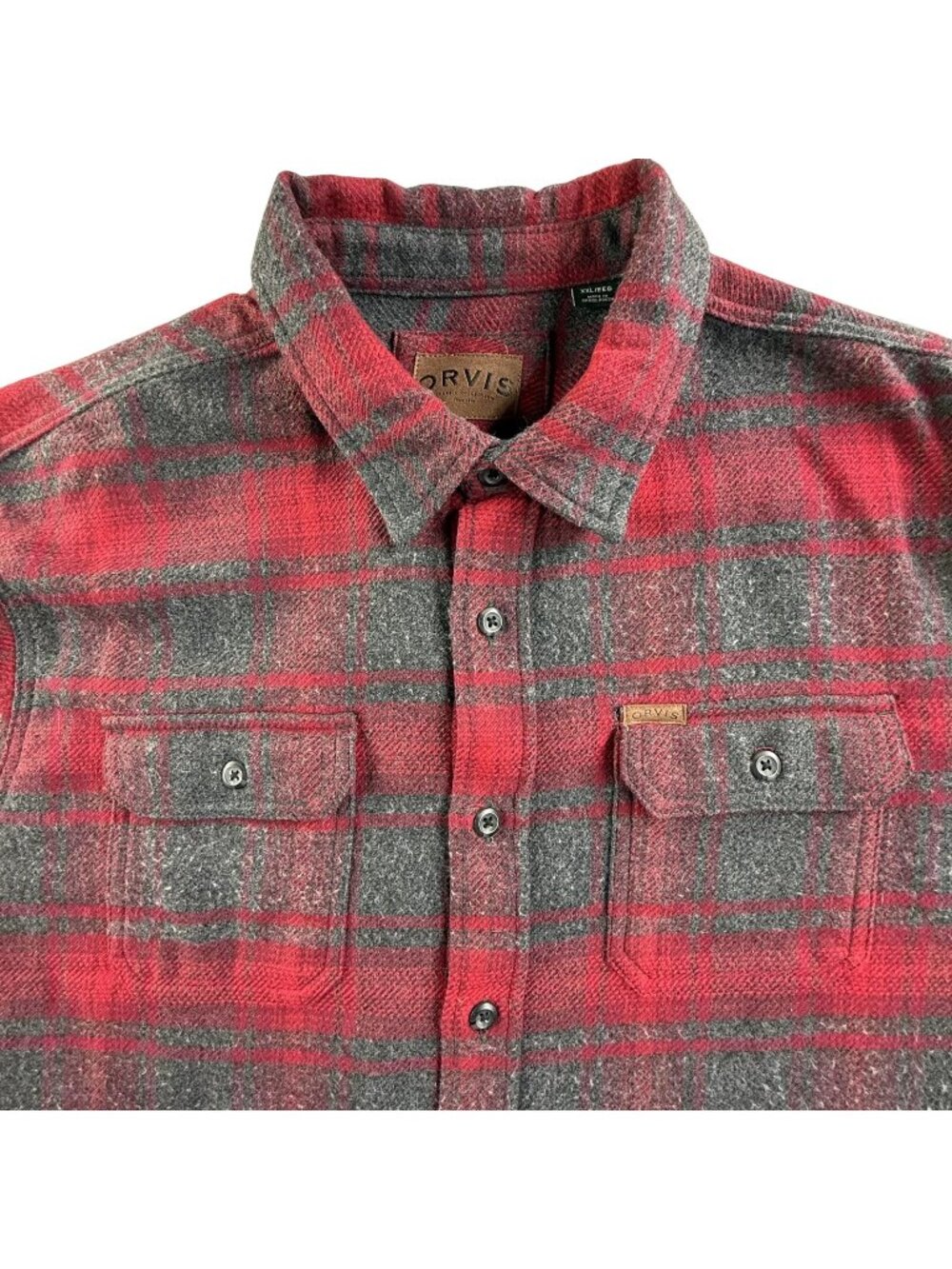 Orvis Shirt Mens 2XL Red Plaid Flannel Button Up Long Sleeve Pockets Shacket